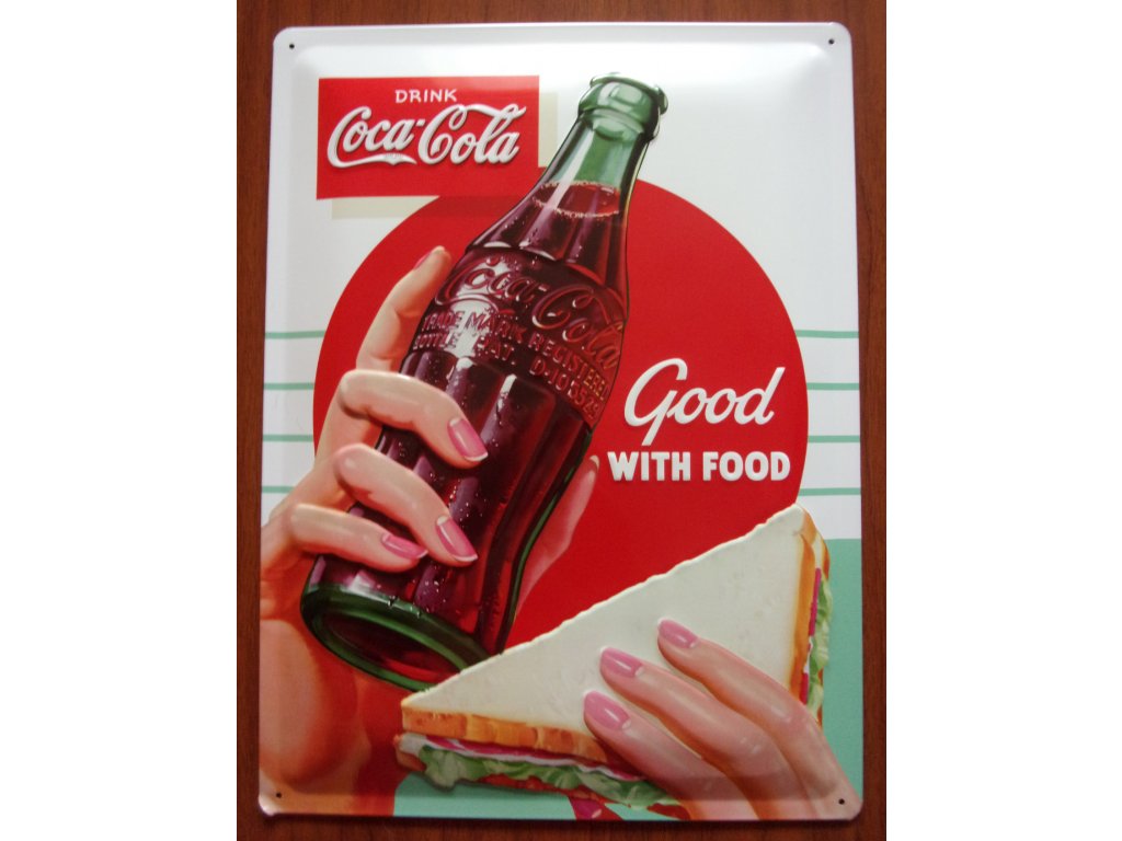 Plechová cedule - Coca-Cola (Good with Food) 40x30cm