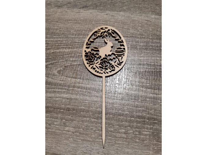 Dřevěný velikonoční zápich č.05 - kraslice se zajíčkem