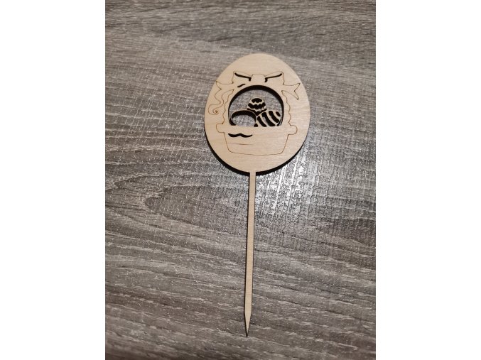 Dřevěný velikonoční zápich č.07 - kraslice s košíčkem