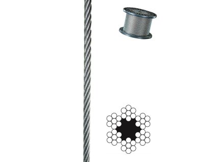 Oceľové lano DIN 3055 spletenie 6x7+FC 1,5mm Zn