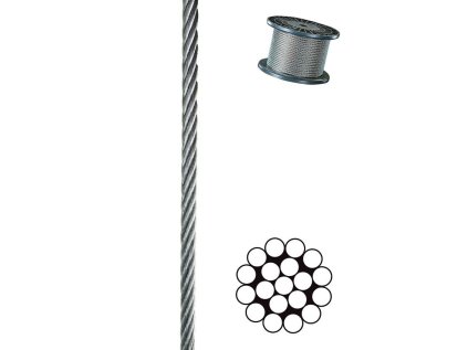 Oceľové lano DIN 3053 spletenie 1x19 3mm Zn