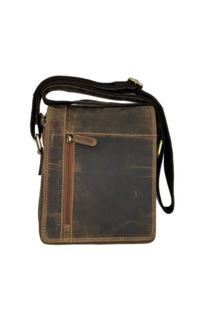 Kožená pánská taška přes rameno střední světle hnědá s klopnou a svislým zipem 811