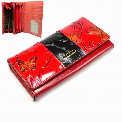 Červená dámská kožená peněženka s pruhem