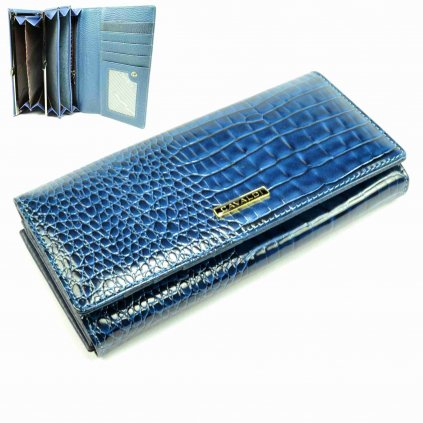 Modrá velká dámská kožená peněženka