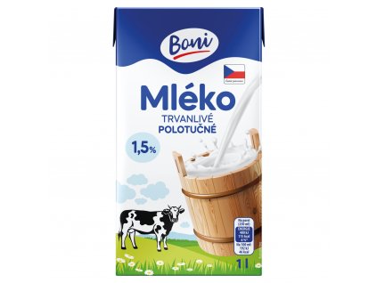 Mléko trvanlivé polotučné 1,5% .  1 l