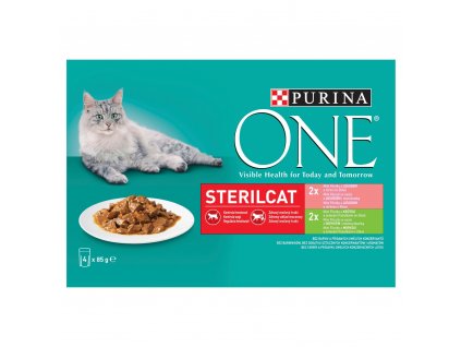 Kapsičky pro kočky Purina One 4x85g, Sterilcat s krůtou a lososem  340 g