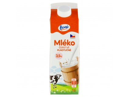 Čerstvé mléko plnotučné 3,5% Boni .  1 l