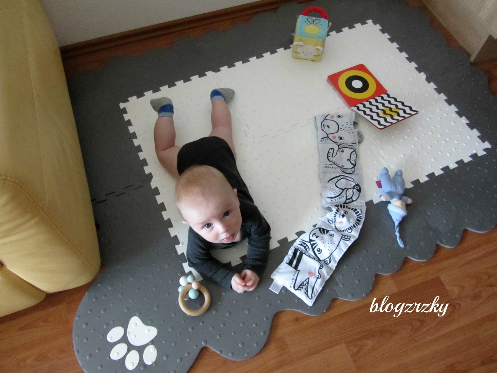 Blog Zrzky testuje puzzle podlahu Tlapka