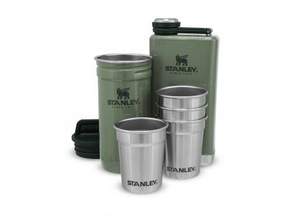 The Pre-Party Shot Glass + Flask Set Hammertone Green