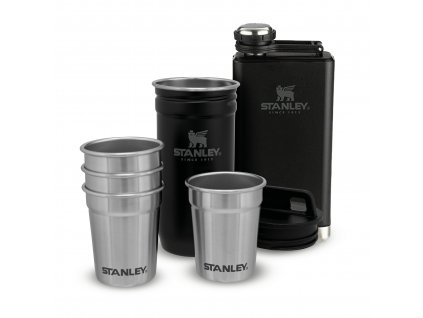 The Peb-Party Shot Glass + Flask Set Matte Black Pebble