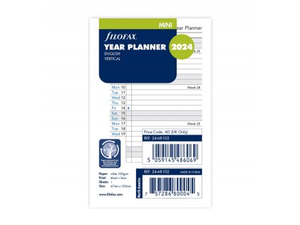 Filofax Mini plánovací kalendář 2024 vertikální, anglický A