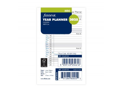 Filofax Mini plánovací kalendář 2025 vertikální, anglický A