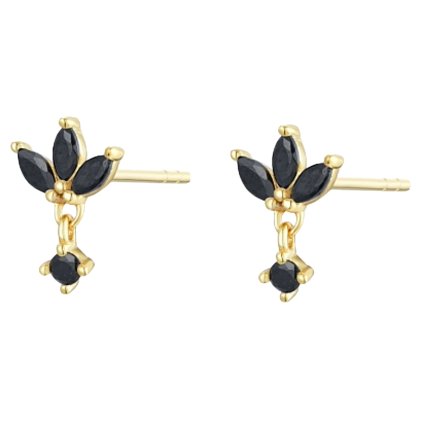 Pozlacené náušnice s černými zirkony ve tvaru květu