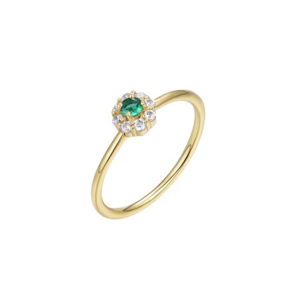 [16354RTA12ZBLESDO] Sterling silver zirconia flower ring (Gold plated, Emerald, EU size 52)