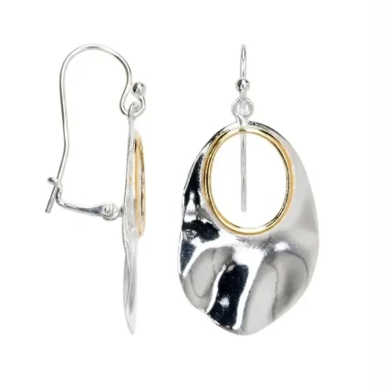 [19160EPLDO] Sterling silver irregular shape with hole gold plated hoop earrings