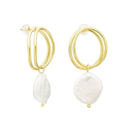 Stříbrné kruhové náušnice s barokní perlou Elise, pozlacené  Baroque pearl