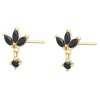 Pozlacené náušnice s černými zirkony ve tvaru květu