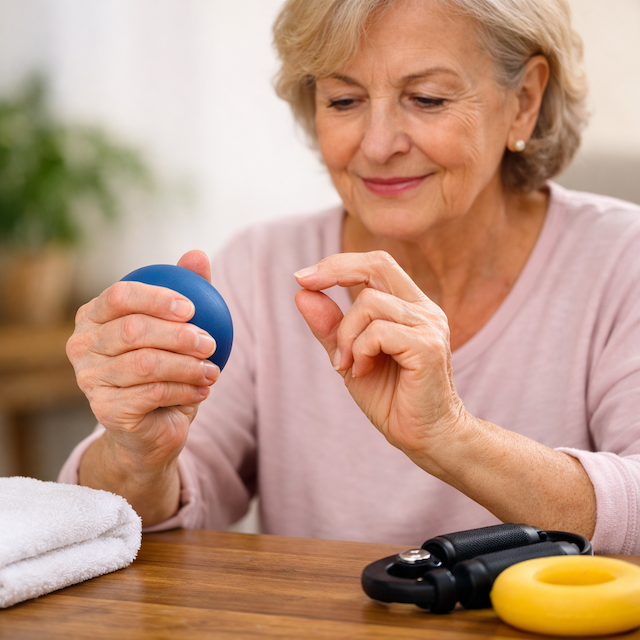 Cvičení prstů u ruky postižené artrózou
