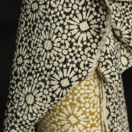 Prošev ze 100% bavlny, ruční oboustranný tisk tmavě hnědé a okrové barvy | peonygarden