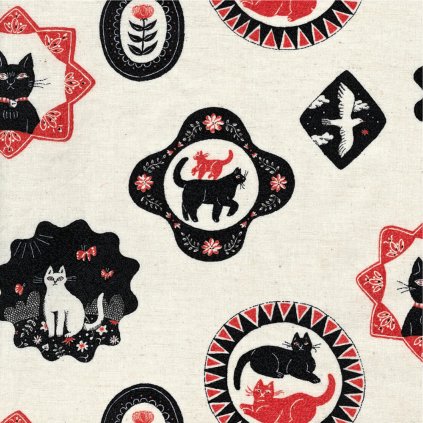 Jemné plátno Cat Days, směs bavlny a lnu s potiskem tradiční technikou | peonygarden