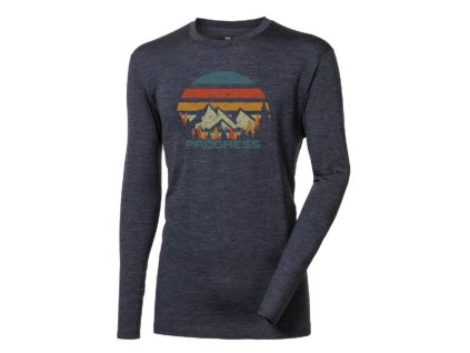 triko dlouhé pánské Progress LOKI LANDSCAPE merino šedý melír (Varianta L)