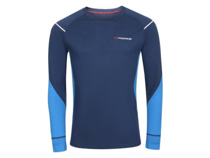 triko pánské dlouhé Progress MW NDR 170 merino modré (Varianta S)