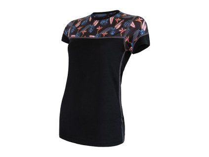 triko krátké dámské SENSOR MERINO IMPRESS černá/floral (Varianta S)