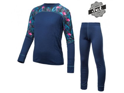 komplet dětský SENSOR MERINO IMPRESS set deep blue/floral (Varianta 110)