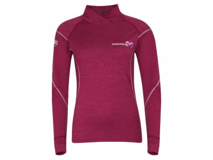 triko dlouhé dámské Progress NSTZ merino rolák vínový melír (Varianta L)