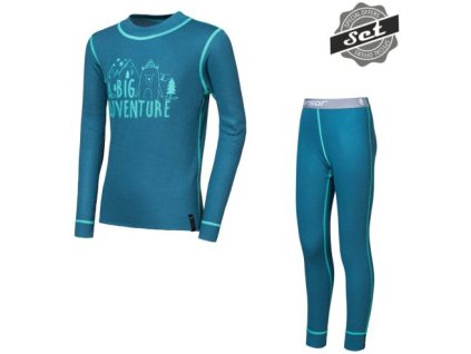 Dětský funkční set Sensor Double Face Set Adventure triko dů.rukáv + podvlékací kalhoty - Safír