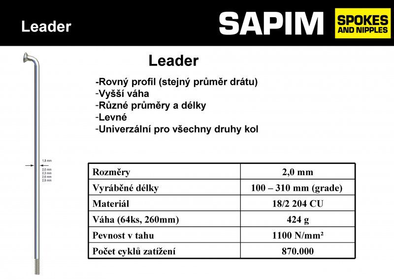 Dráty Sapim Leader 2 mm, černé Varianta: 260 mm