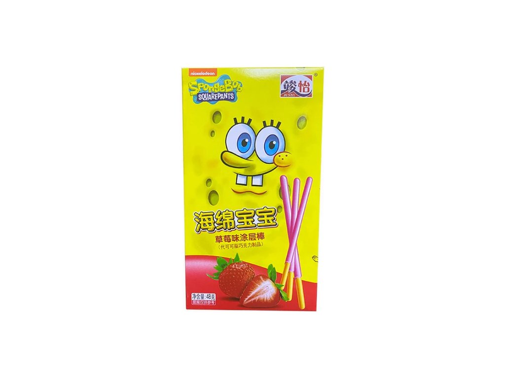 Junyi Pocky SpongeBob Strawberry Chocolate 48g CHN
