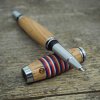 Dřevěné kuličkové pero Portland S - Bílá-červená-modrá dýha + dub 4