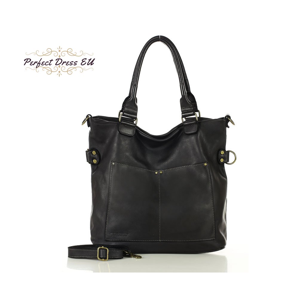 Kožená XL nákupní taška shopper vintage s kapsami vera pelle (Barva Černá)