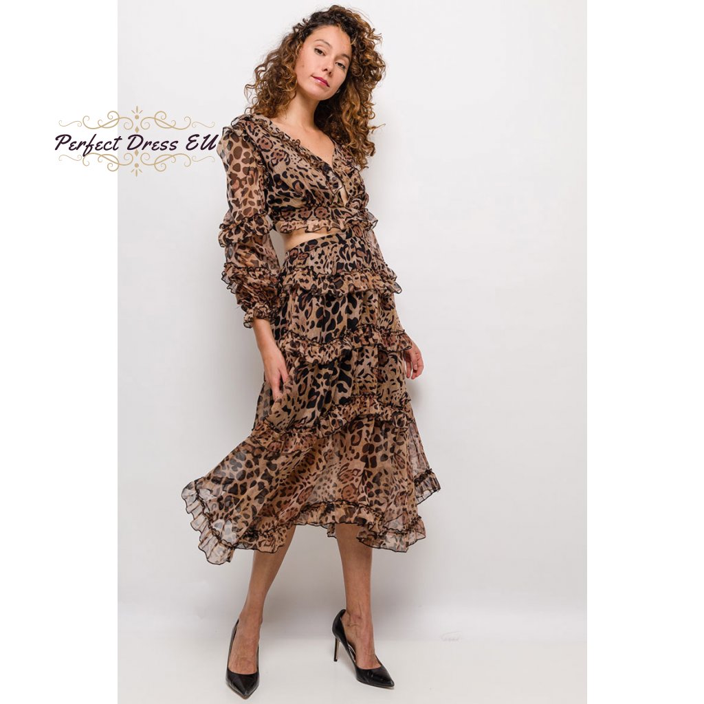 Volánkové šaty květované tylové šaty leopard  zvířecí vzor