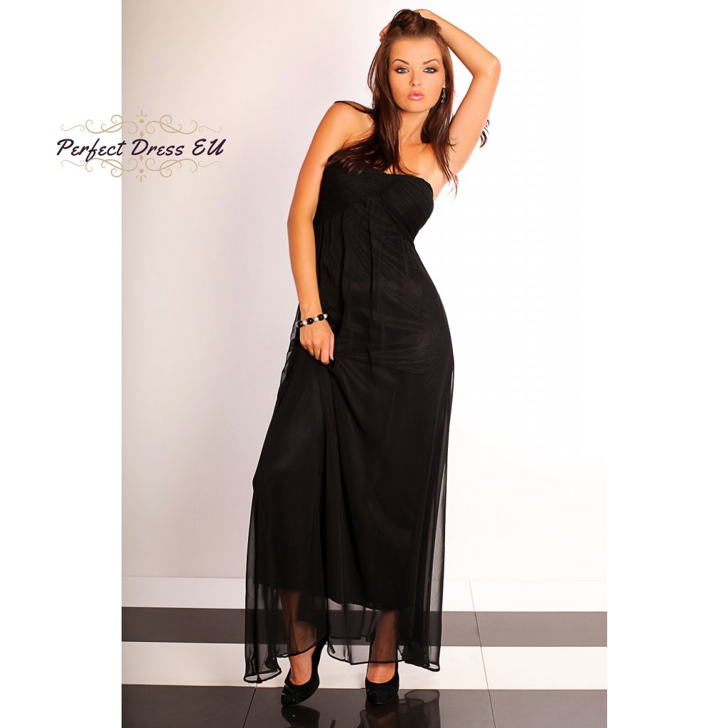 Dlouhé tylové šaty bez ramínek - černé - Perfect Dress EU