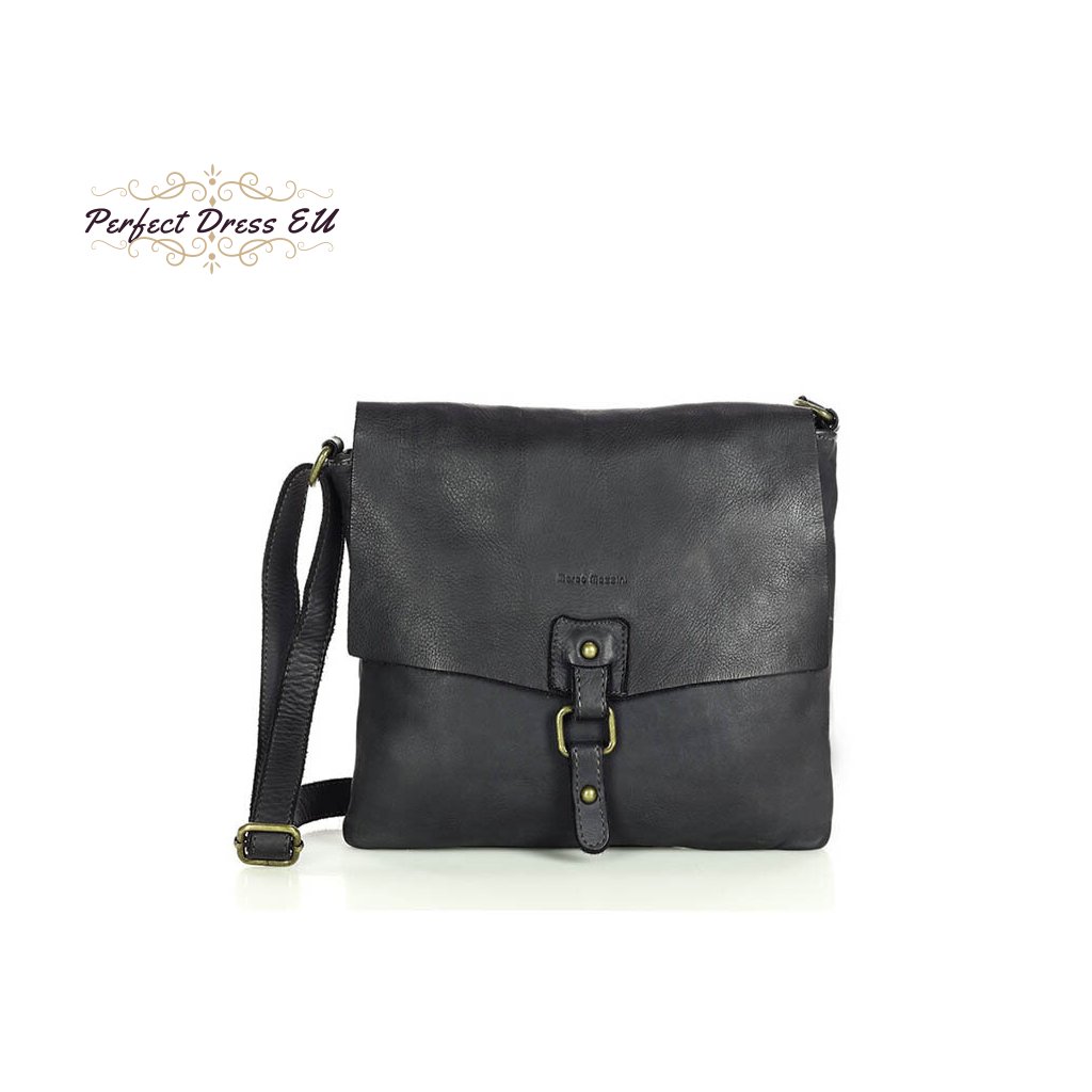 Městská kožená kabelka velká brašna vintage old pelle lavata (Barva Černá)