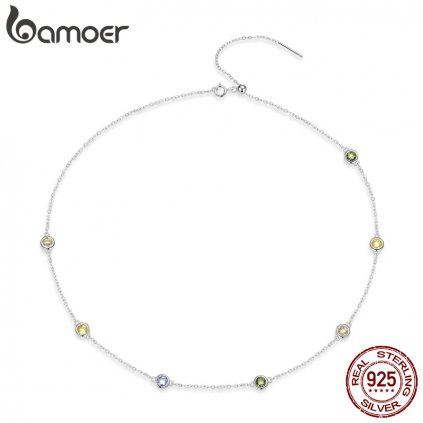 Stříbrný náhrdelník s barevnými kamínky LOAMOER
