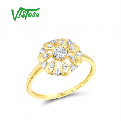Elegantní prsten žluté zlato diamantová květina Listese