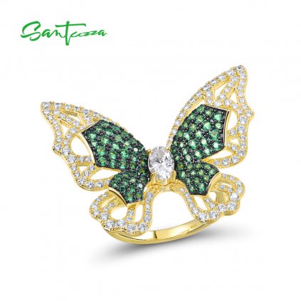 Pozlacený prsten zelený motýl