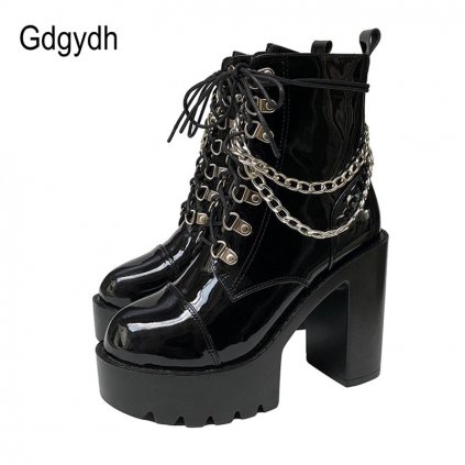 Lakované kotníkové boty s ozdobnými řetízky GoodDayGirl Fashion