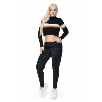 CROP TOP pletený rolák krátký pulovr pruhovaný 70015