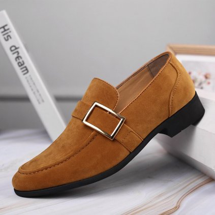 Pánské semišové loafers s páskem a velkou přezkou