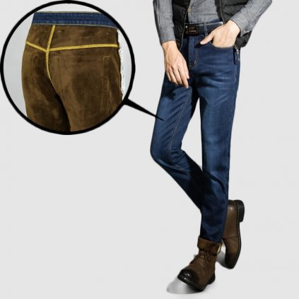 Zateplené pánské džíny Anti-theft zimní elastické z bavlny
