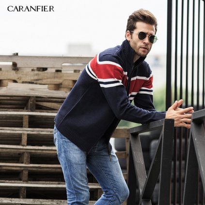 Pánský pruhovaná cardigan zimní svetr na zip