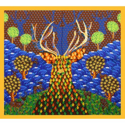 100% hedvábný šátek s motivem jelena 70x70 cm