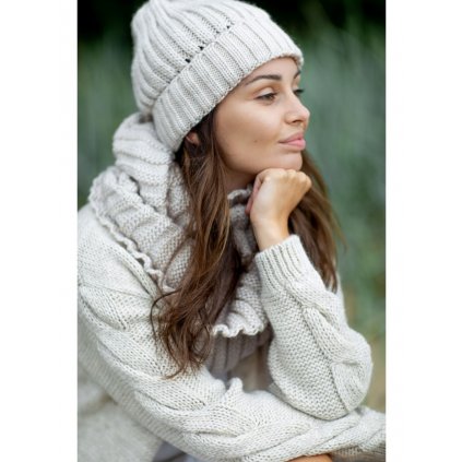 Mohutná žebrovaná pletená čepice se žebrovaným vzorem BK058 (Velikost ONE SIZE, Barva Béžová)