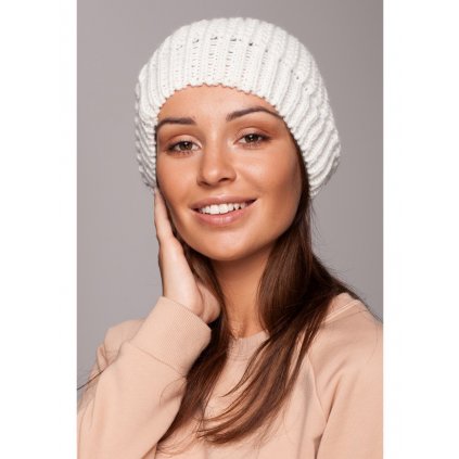 Žebrovaná baretová čepice s úzkým lemem (Velikost ONE SIZE, Barva Smetanová)