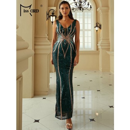 Elegantní flitrové šaty dlouhé se vzorem
