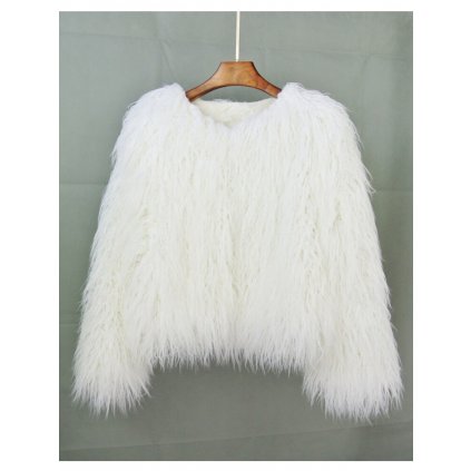 Boho kožich bunda kožešinová s dlouhým rukávem (Barva Modrá, Velikost S)